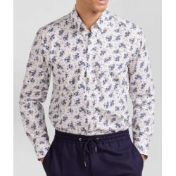 Chemise en popeline de coton écrue imprimé floral marine coupe Regular