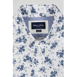 Chemise en popeline de coton écrue imprimé floral marine coupe Regular