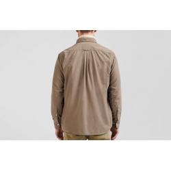 Chemise en coton uni beige col boutonné et poche poitrine coupe Regular