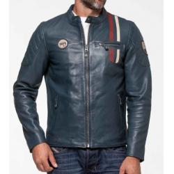 Blouson en cuir Steeve McQueen LENNY4 bleu royal Homme