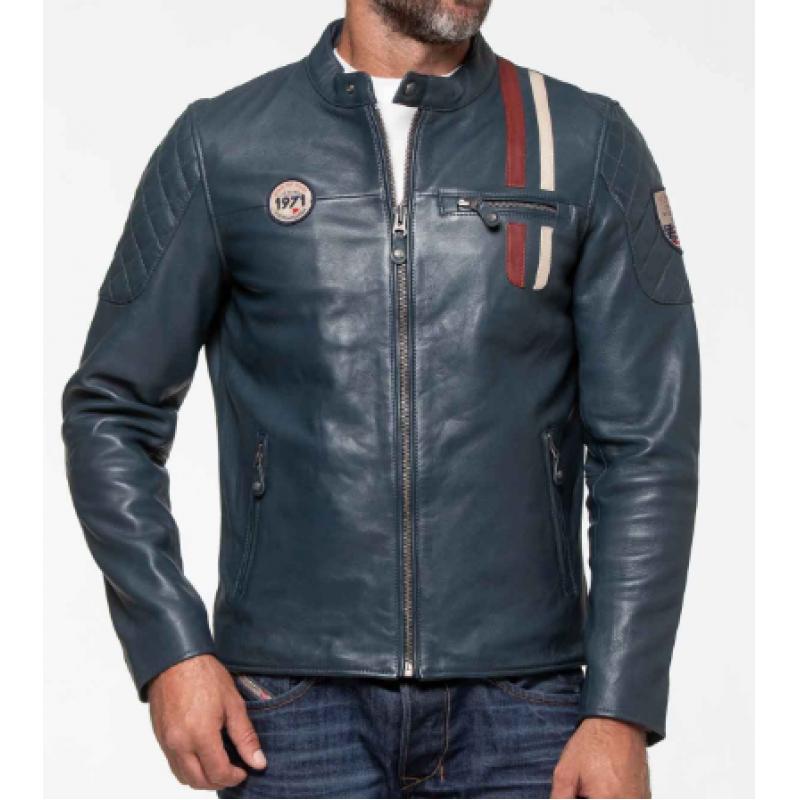 Blouson en cuir Steeve McQueen LENNY4 bleu royal Homme