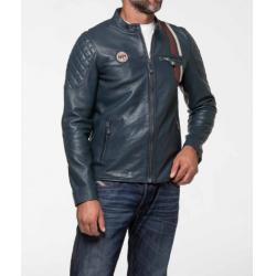 Blouson en cuir Steeve McQueen LENNY4 bleu royal Homme