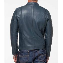 Blouson en cuir Steeve McQueen LENNY4 bleu royal Homme