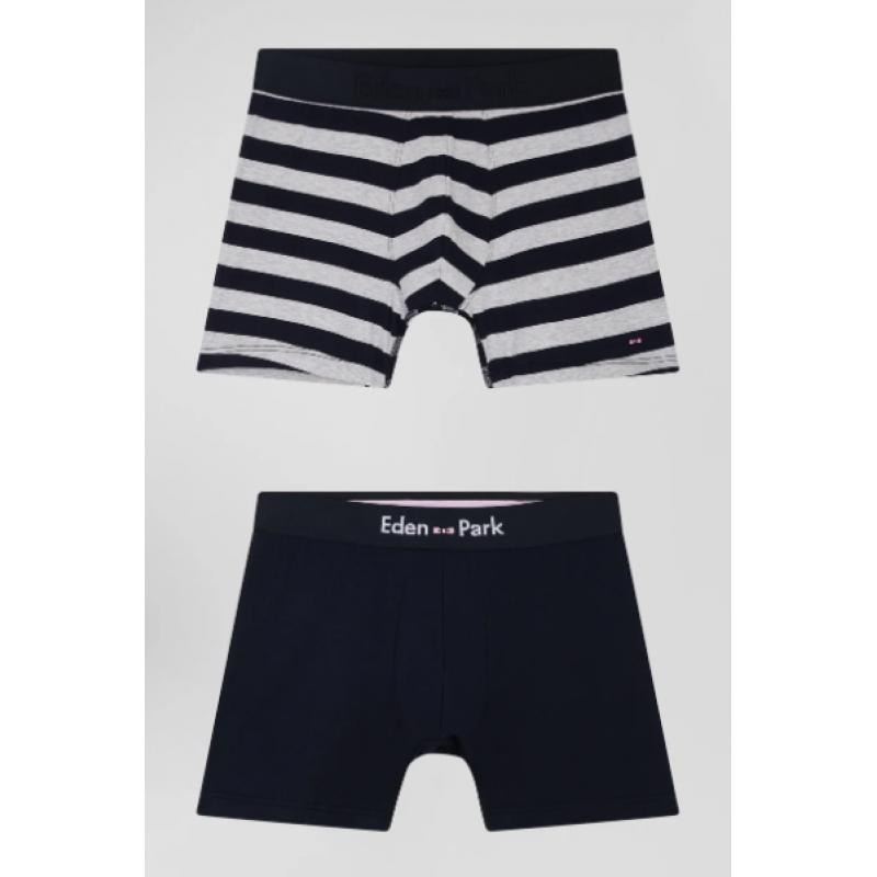 Lot de 2 boxers en coton stretch uni et cerclé gris