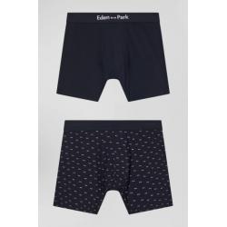 Lot de 2 boxers en coton stretch uni et micro-motifs bleu marine