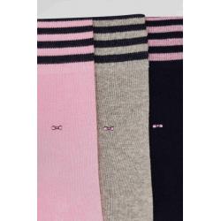 Lot de 3 paires de chaussettes roses à détails cerclés en coton stretch