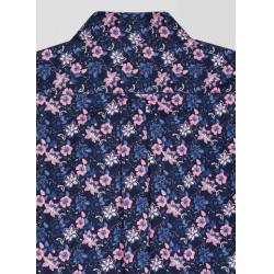 Chemise en twill de coton marine à imprimé fleurs roses coupe Regular