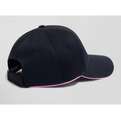 Casquette en coton bleu marine badge noeud papillon passepoil rose