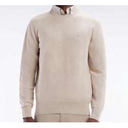 Pull col rond en coton nid d'abeille beige coupe droite