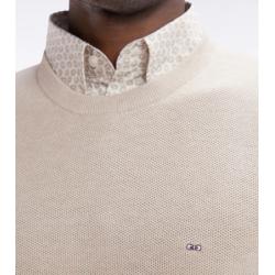 Pull col rond en coton nid d'abeille beige coupe droite