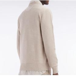 Pull col rond en coton nid d'abeille beige coupe droite