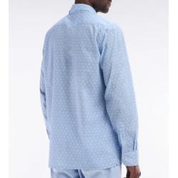 Chemise en popeline de coton ciel imprimé blanc coupe droite