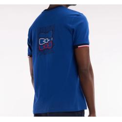 T-shirt en coton bleu broderie dos coupe droite